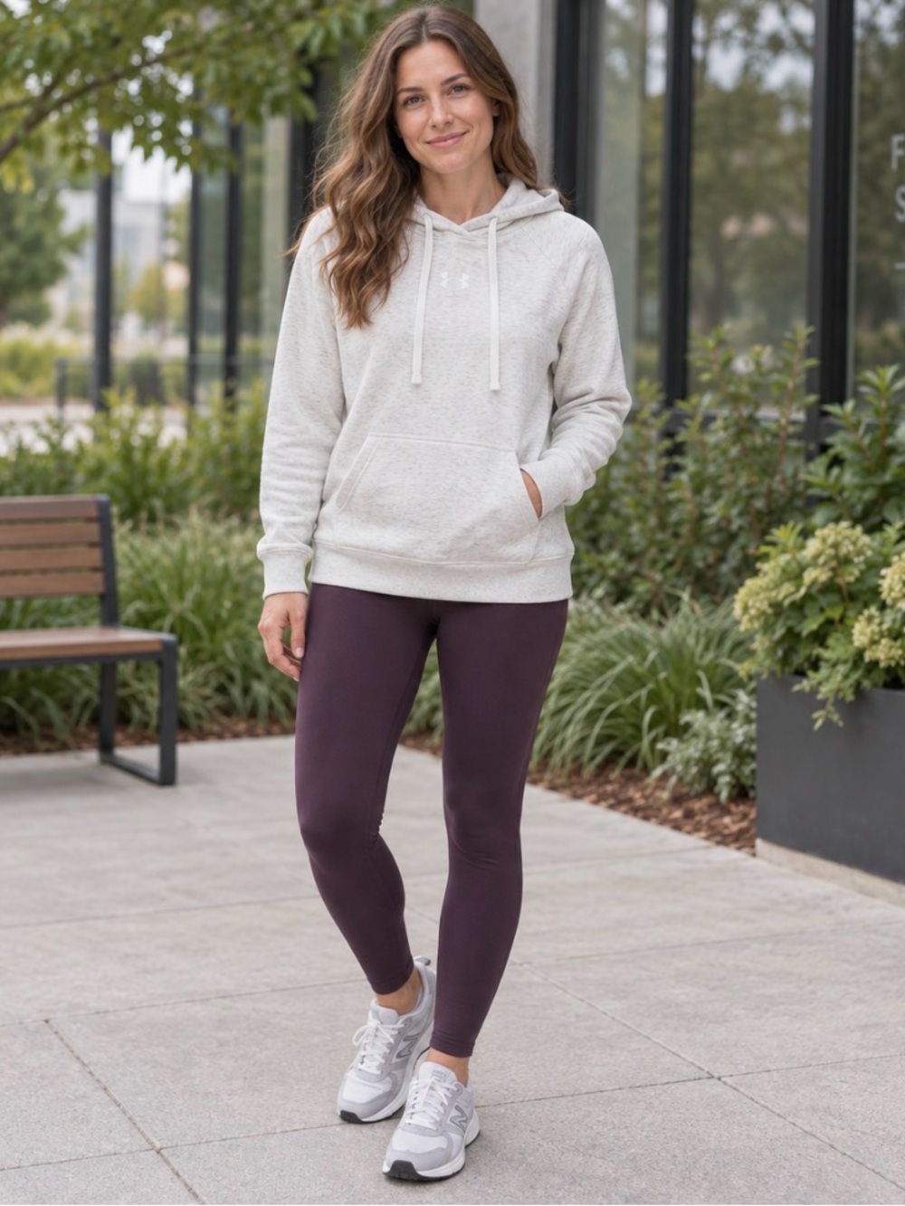 Under Armour Oatmeal Light Heather White Hoodie with White Logo